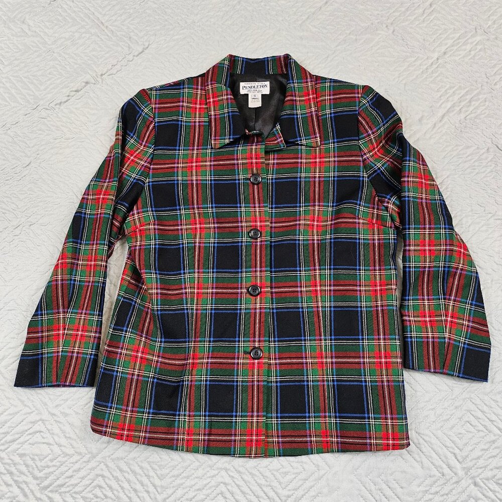 Pendleton Blazer Jacket Womens 12 Plaid 100% Virgin Wool Lined
